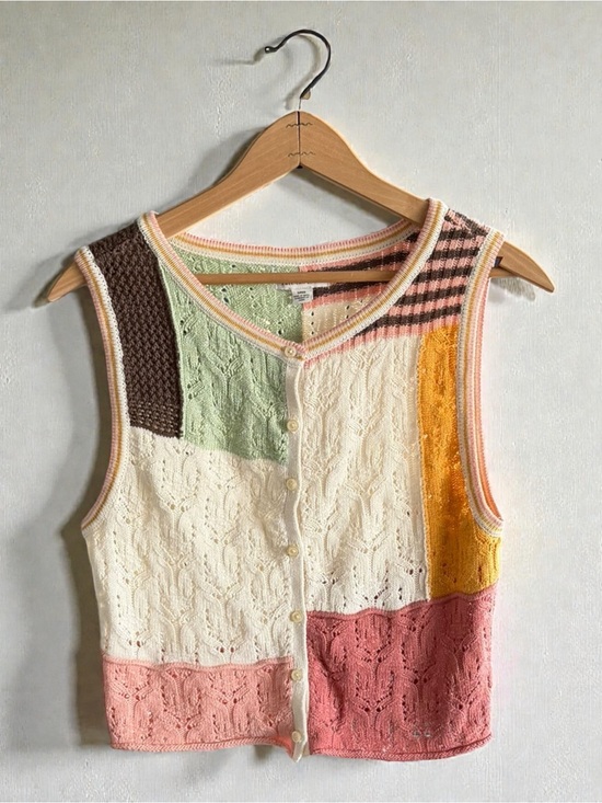 American Eagle Outfitters Tops - American Eagle Outfitters Pastel Patchwork Button-Front Knit Tank